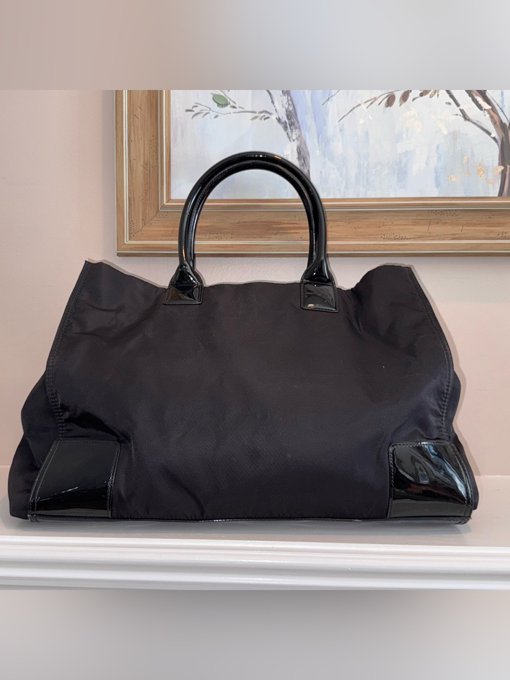 Tory Burch X2108 Black Patent Leather Nylon X-Large Tote Size 23/17x13x5 in - Picture 6 of 13